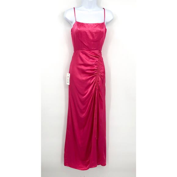 BARDOT Women's Zadie Midi Dress XS US 4 Raspberry Pink Satin Ruched NWT - Picture 5 of 16